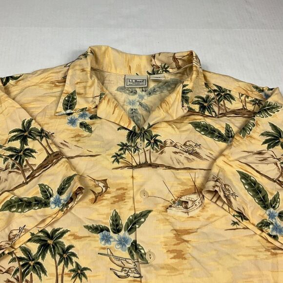 LL Bean Mens Tropical Button Up Camp Shirt Short Palm Tree Short Sleeve Small - Picture 3 of 10